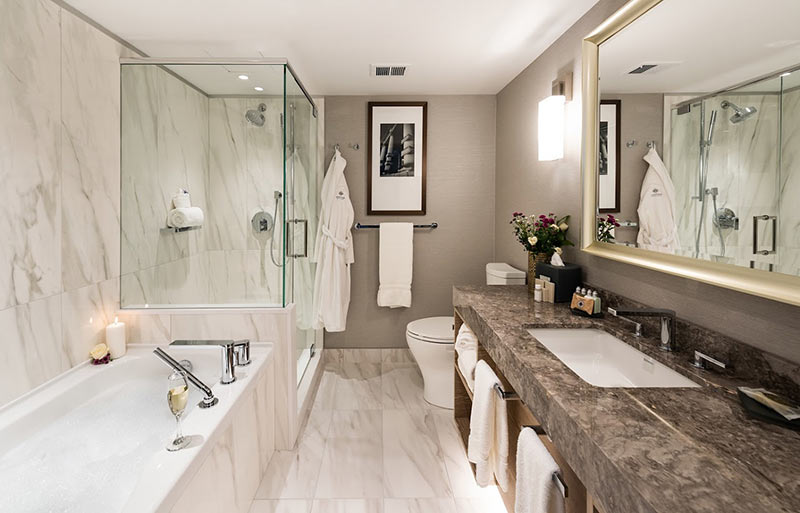 The new bathrooms in The Scenic Bay Hotel in Scenic Bay Hotel, Central Dunedin feature deep soaking tubs and oversize showers.